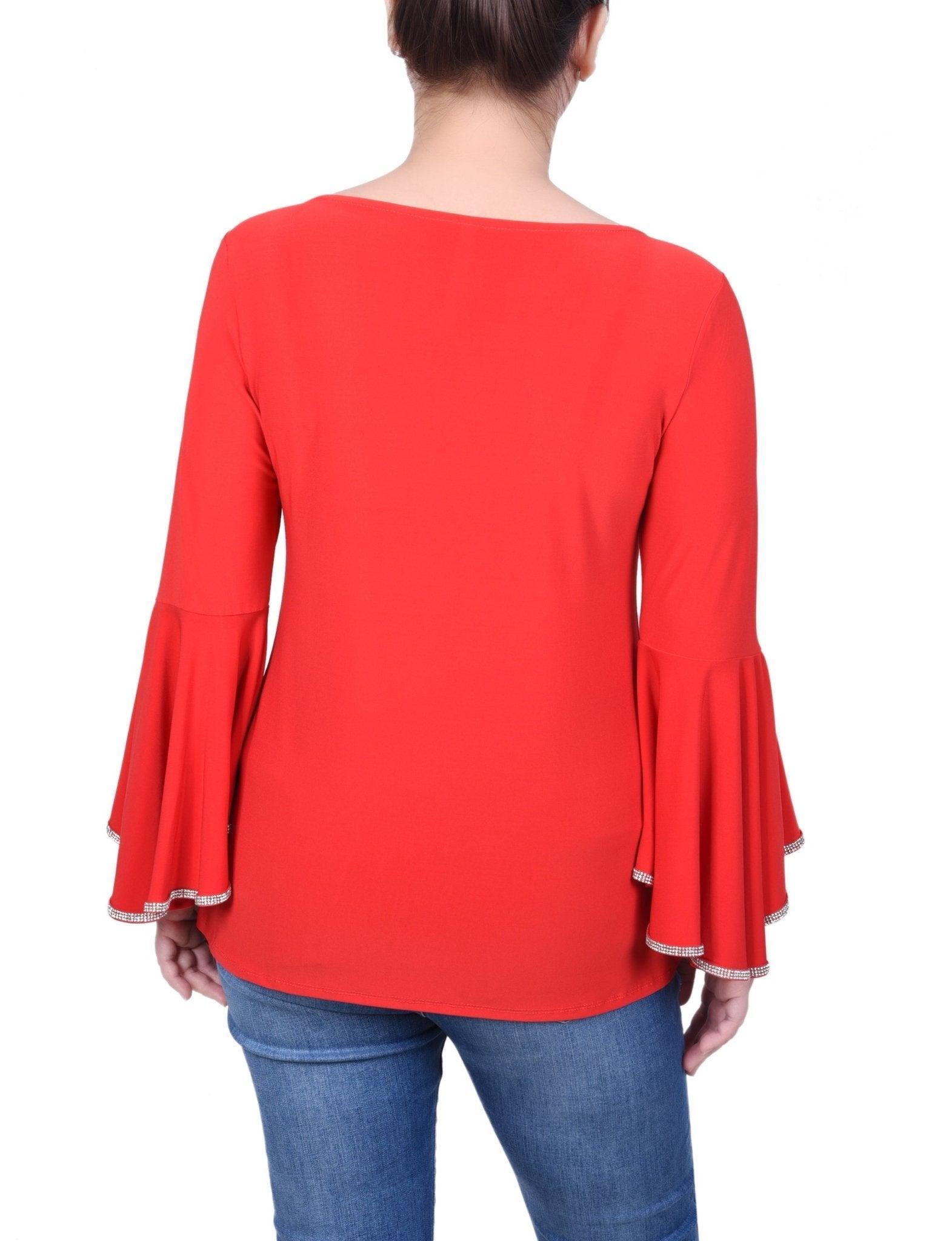 Long Bell Sleeve Tunic Top With Stone Details - Petite Product Image