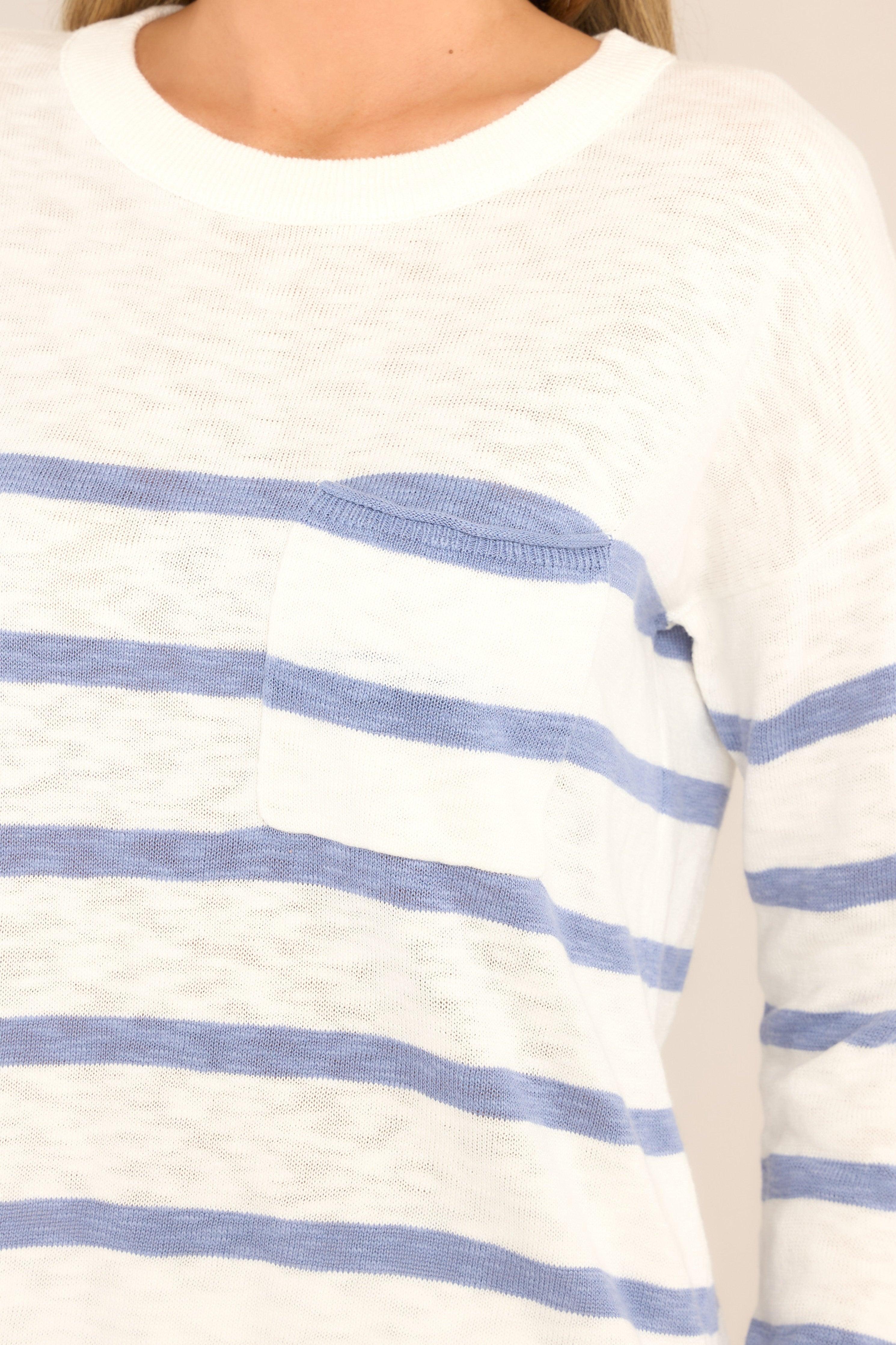 Like New White & Dusty Blue Striped Top Product Image