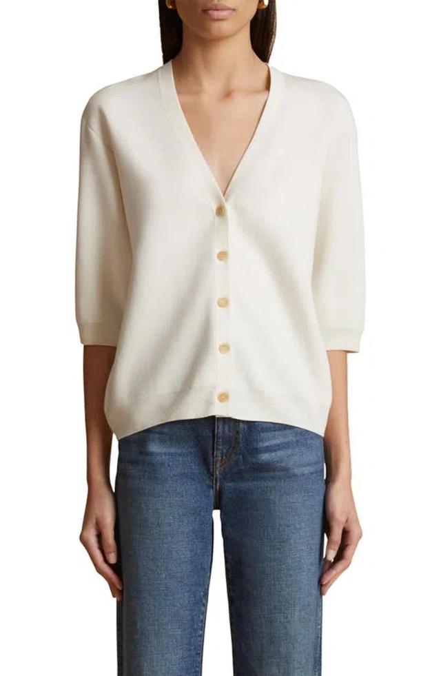 KHAITE Dianna Short-sleeve Cardigan In Neutrals Product Image