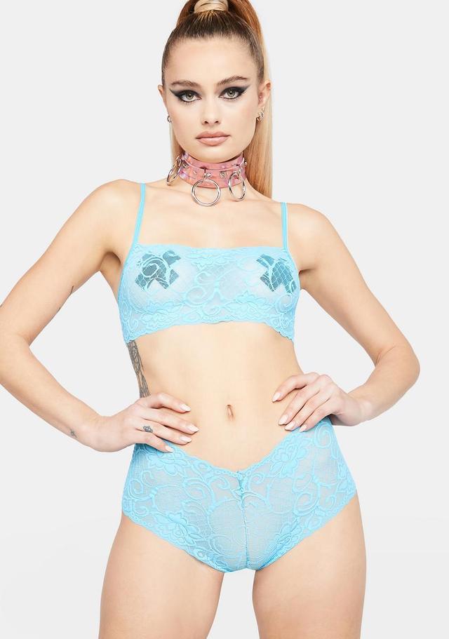 Lace Boyshort Lingerie Set - Light Blue Product Image