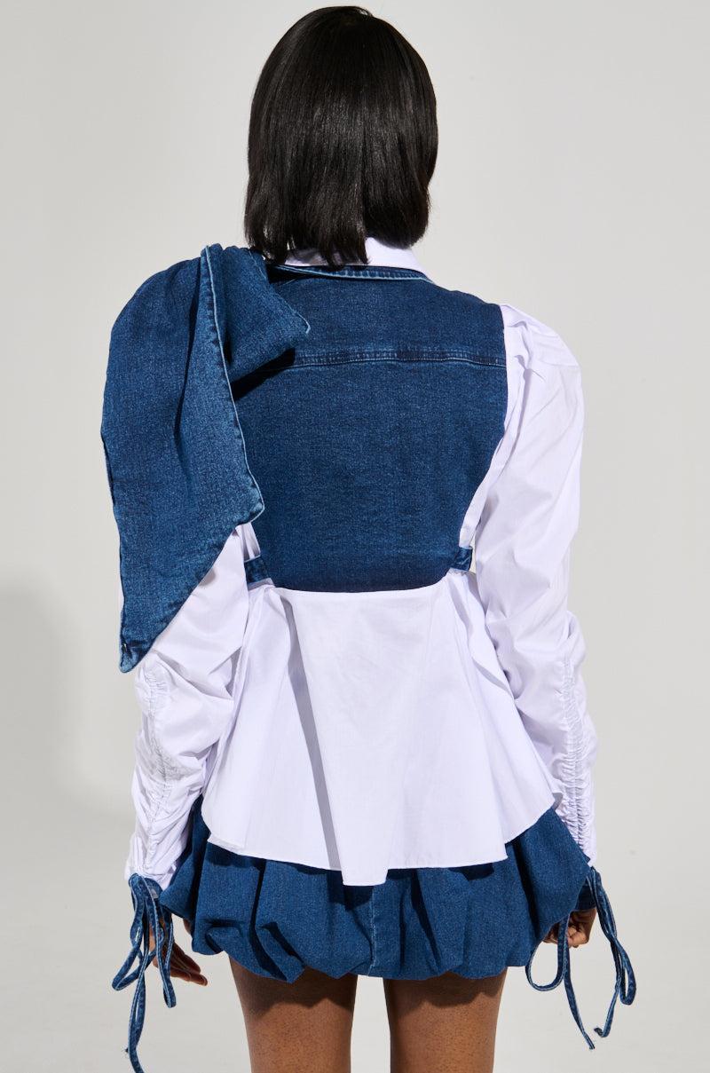 MELODY DENIM TIE POPLIN BLOUSE Product Image