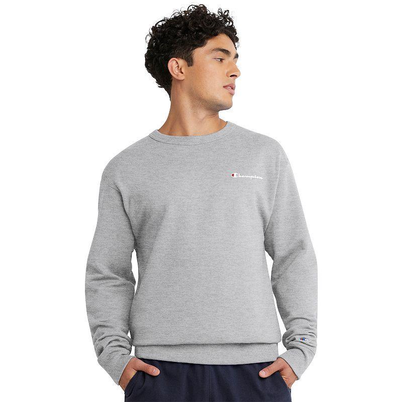 Mens Champion Powerblend Crewneck Sweatshirt, Script Logo Granite Heather L Product Image