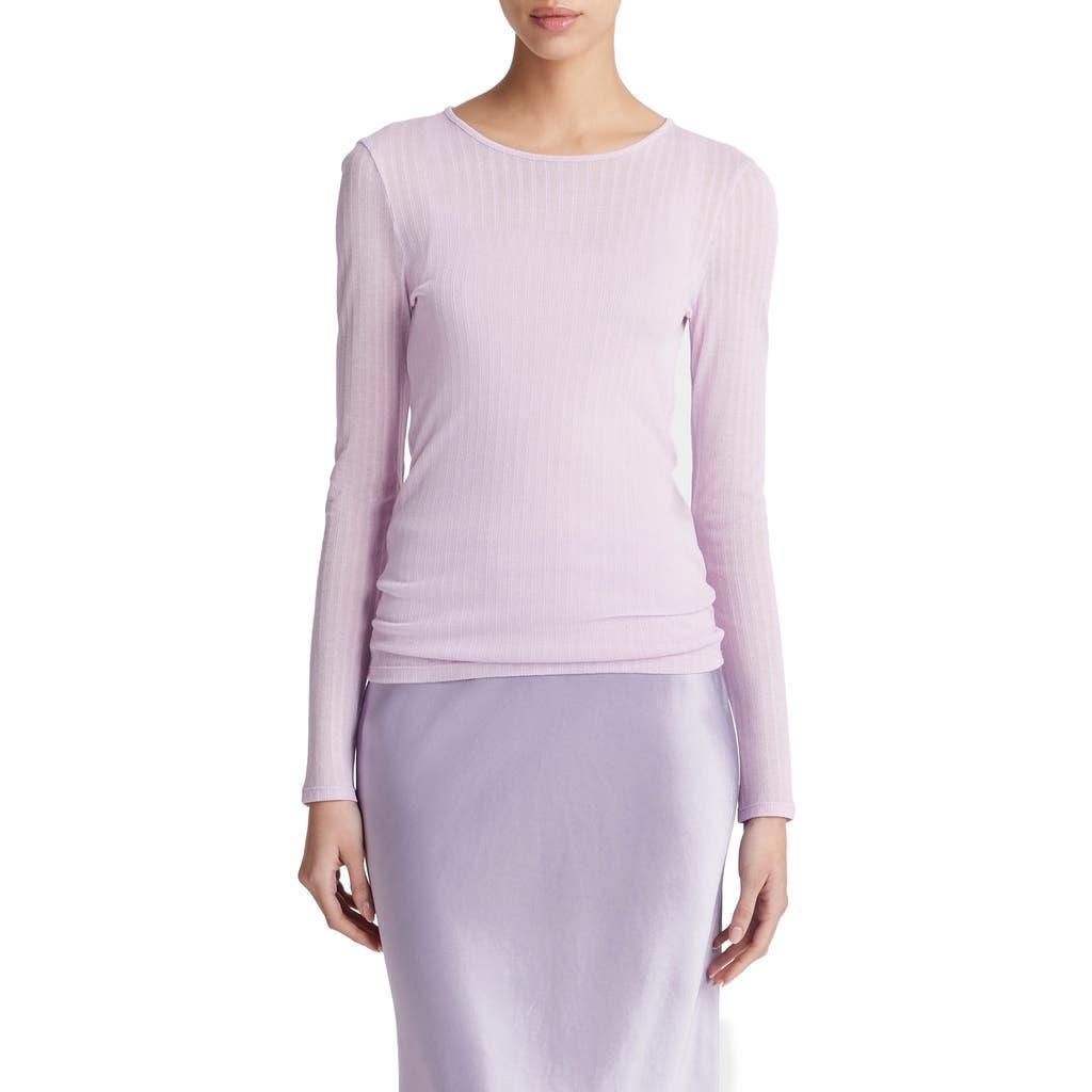 Sheer Long-sleeve Crewneck Top In Dark Peony Product Image