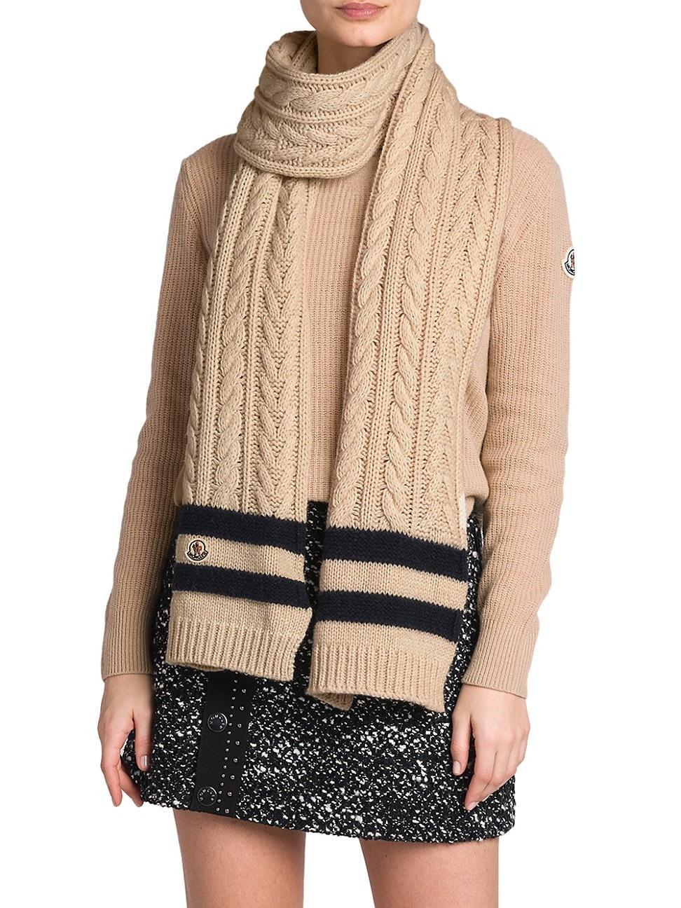 Womens Striped Cable-Knit Cashmere Scarf Product Image