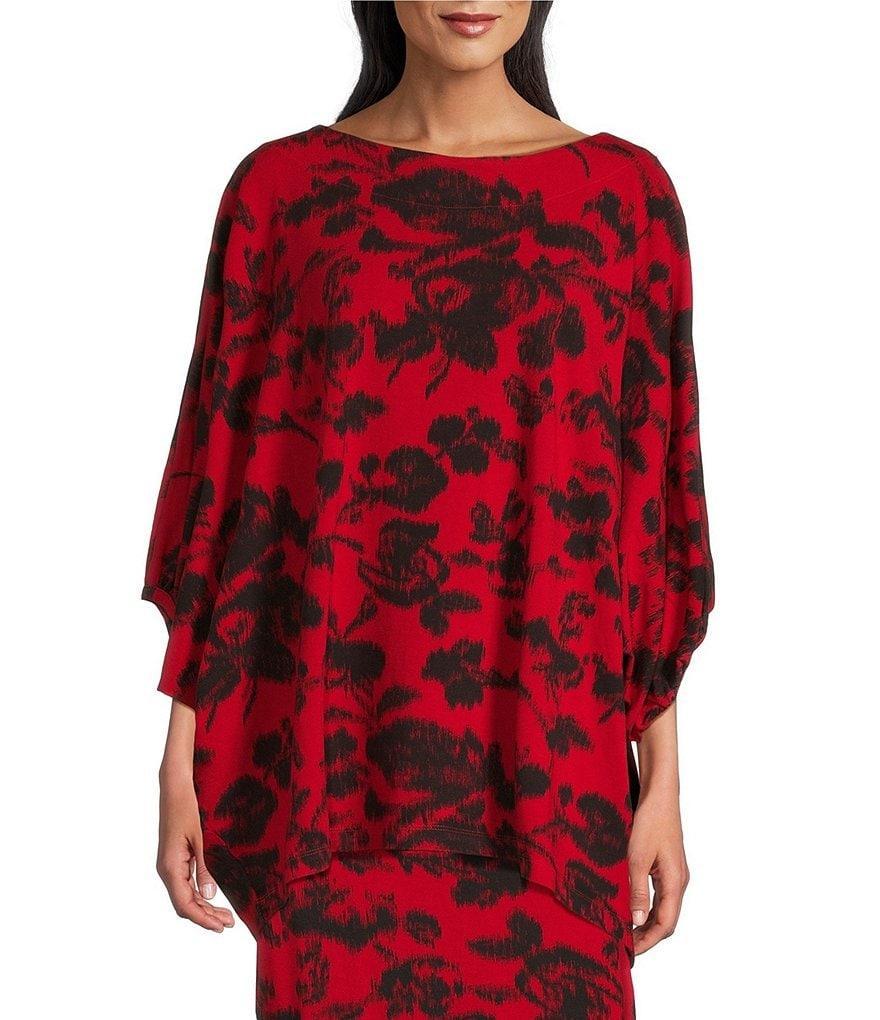 Bryn Walker Sloan Floral Print Jersey Boat Neck Elbow Dolman Sleeve Shirt Product Image