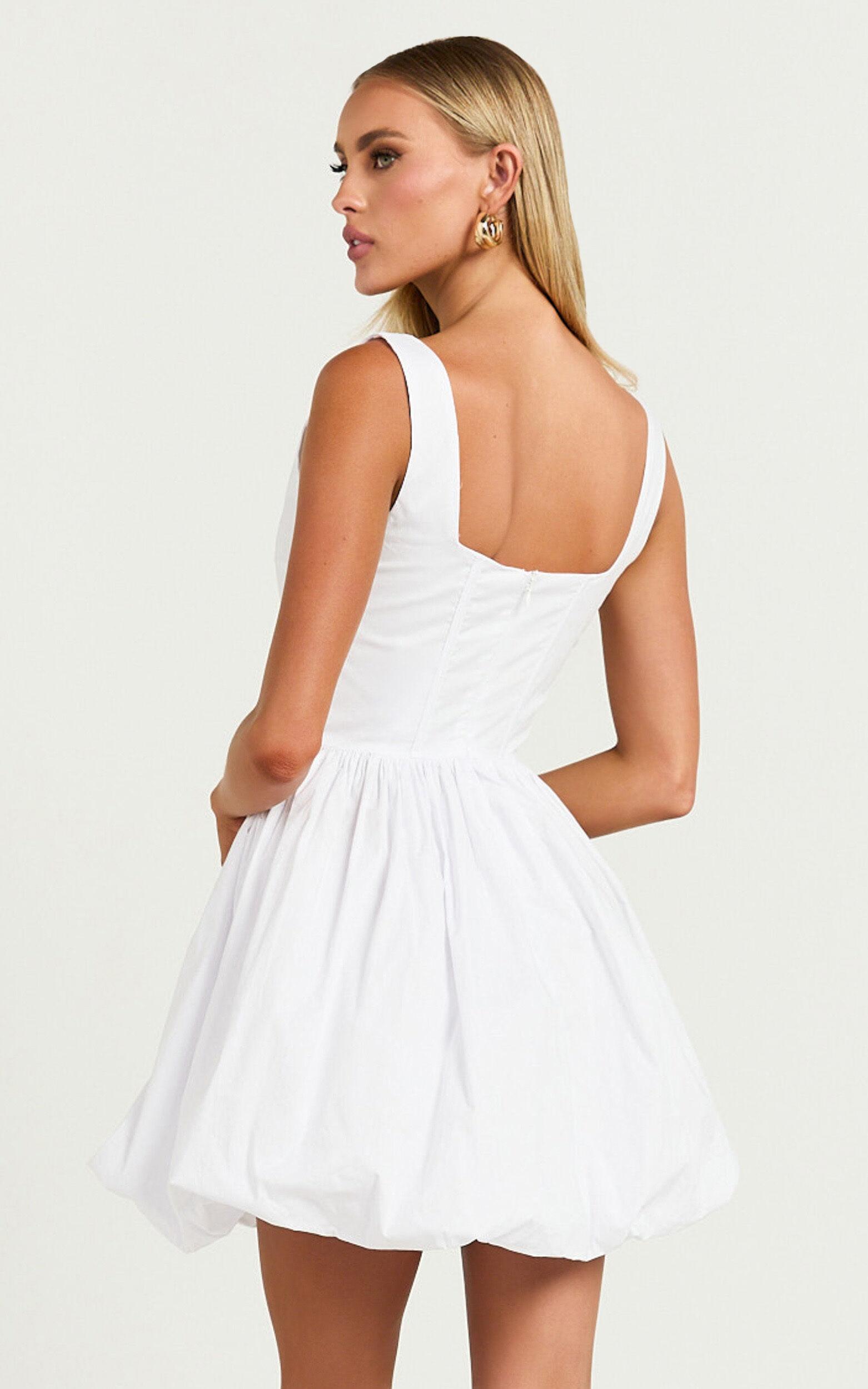 Brianda Mini Dress - Corset Bodice Bubble Hem Dress in White Product Image