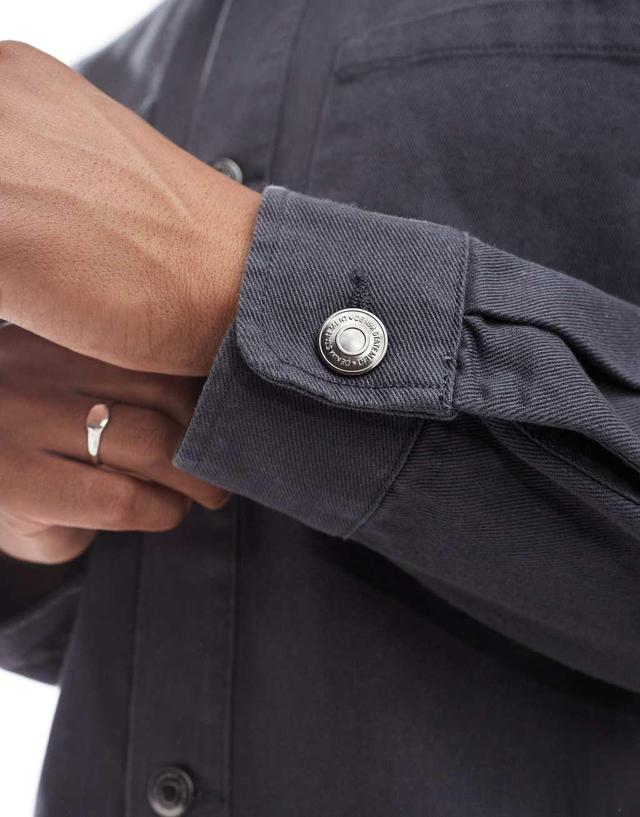 ADPT oversized twill overshirt in dark gray  Product Image