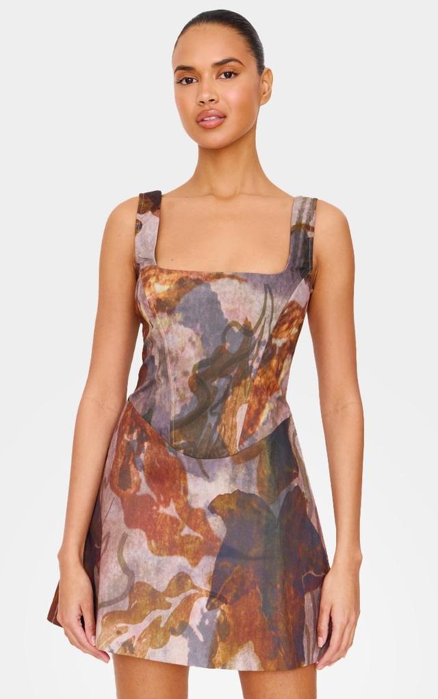 Olive Floral Corset A Line Shift Dress Product Image