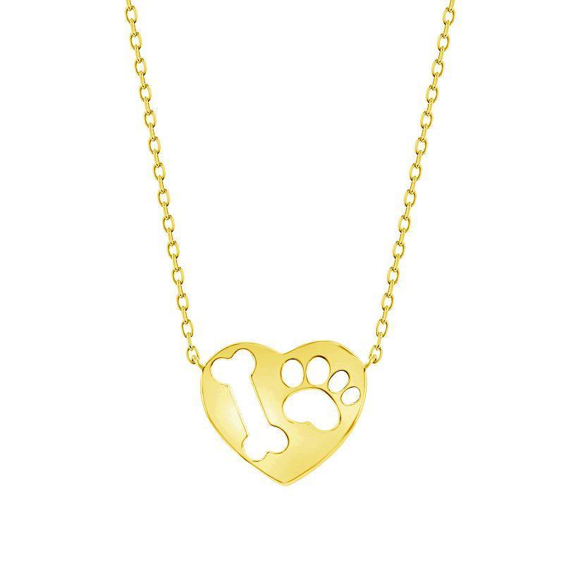 Argento Bella Sterling Silver Paw Print & Bone Heart Pendant Necklace, Womens Gold Tone Product Image