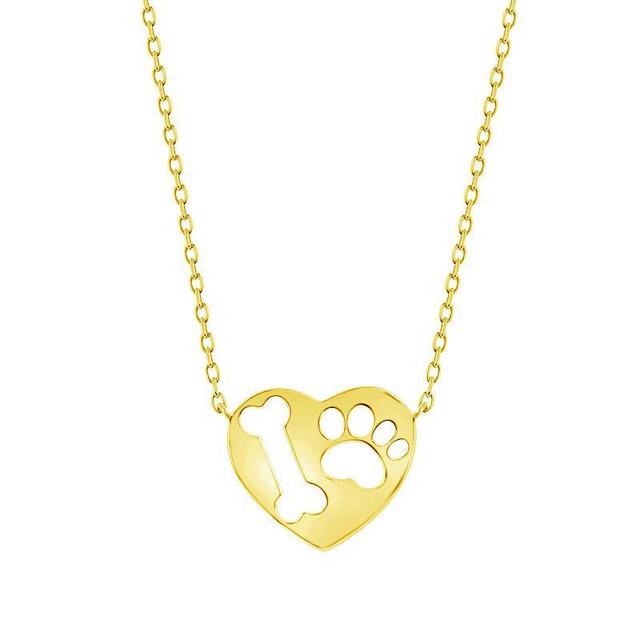 Argento Bella Sterling Silver Paw Print & Bone Heart Pendant Necklace, Womens Gold Tone Product Image