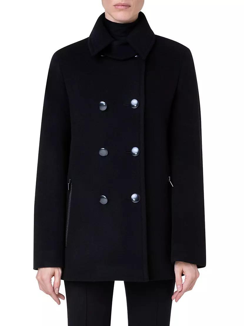 Double-Breasted Wool-Blend Pea Coat Product Image