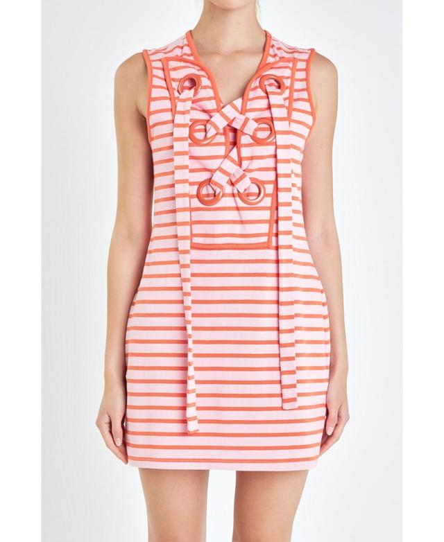 English Factory Womens Striped Knit Lace Up Dress - Pink Product Image