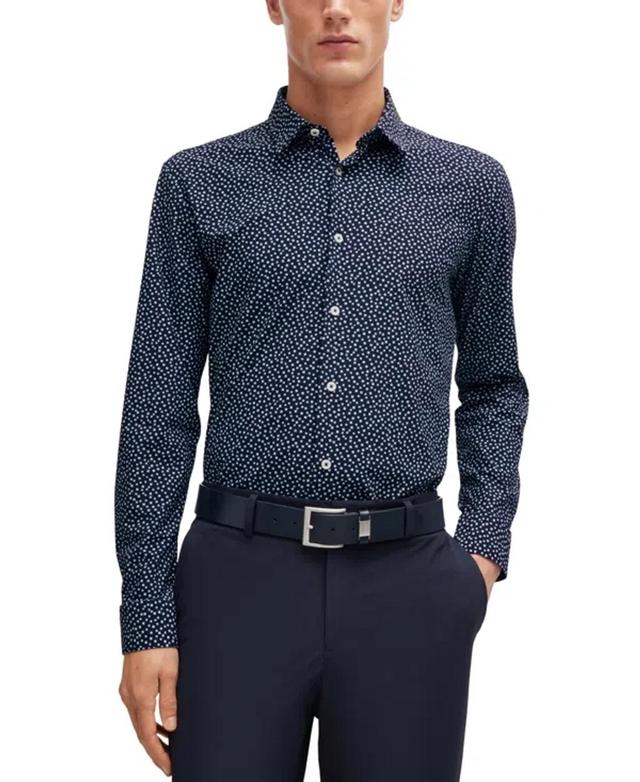 Boss By  Men's Printed Performance Slim-fit Dress Shirt In Navy Product Image