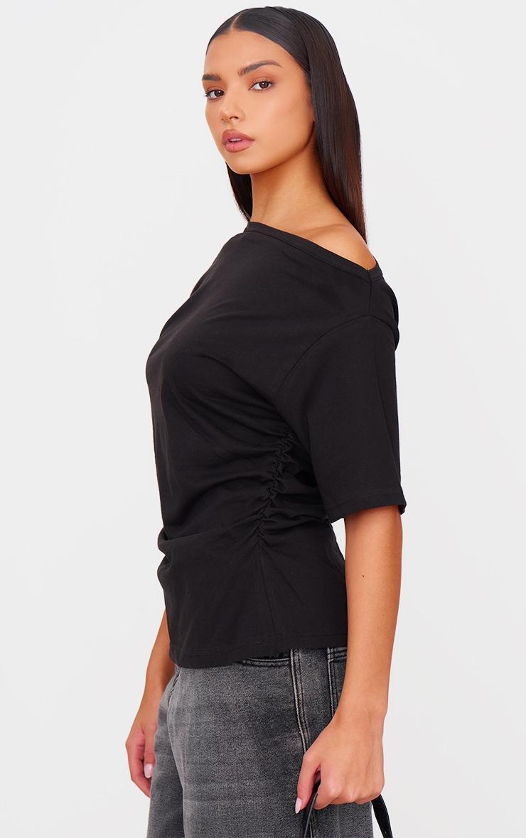 Black Asymmetric Ruched Side Detail T Shirt product image