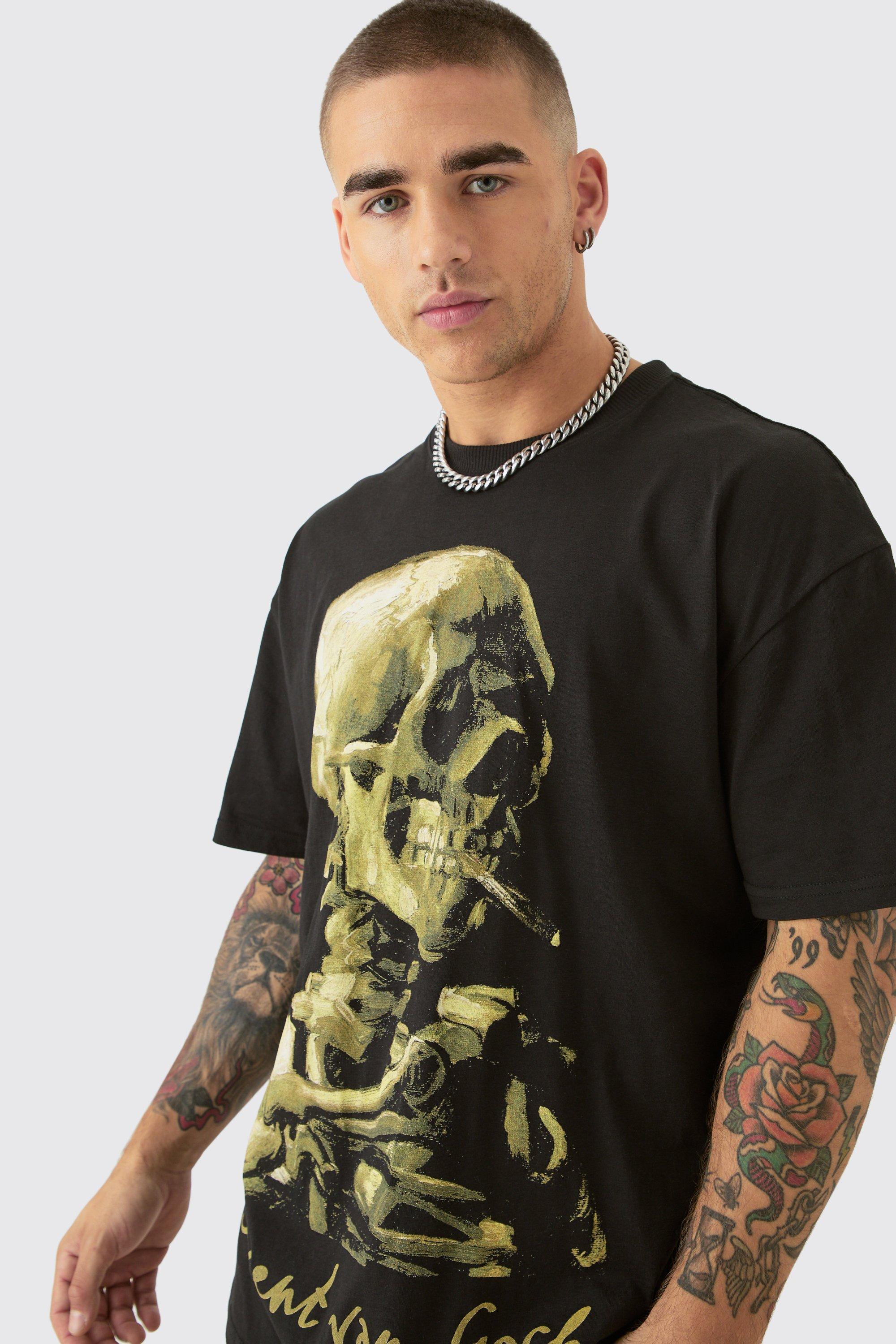 Oversized Van Gogh Skull License T-shirt | boohooMAN USA Product Image