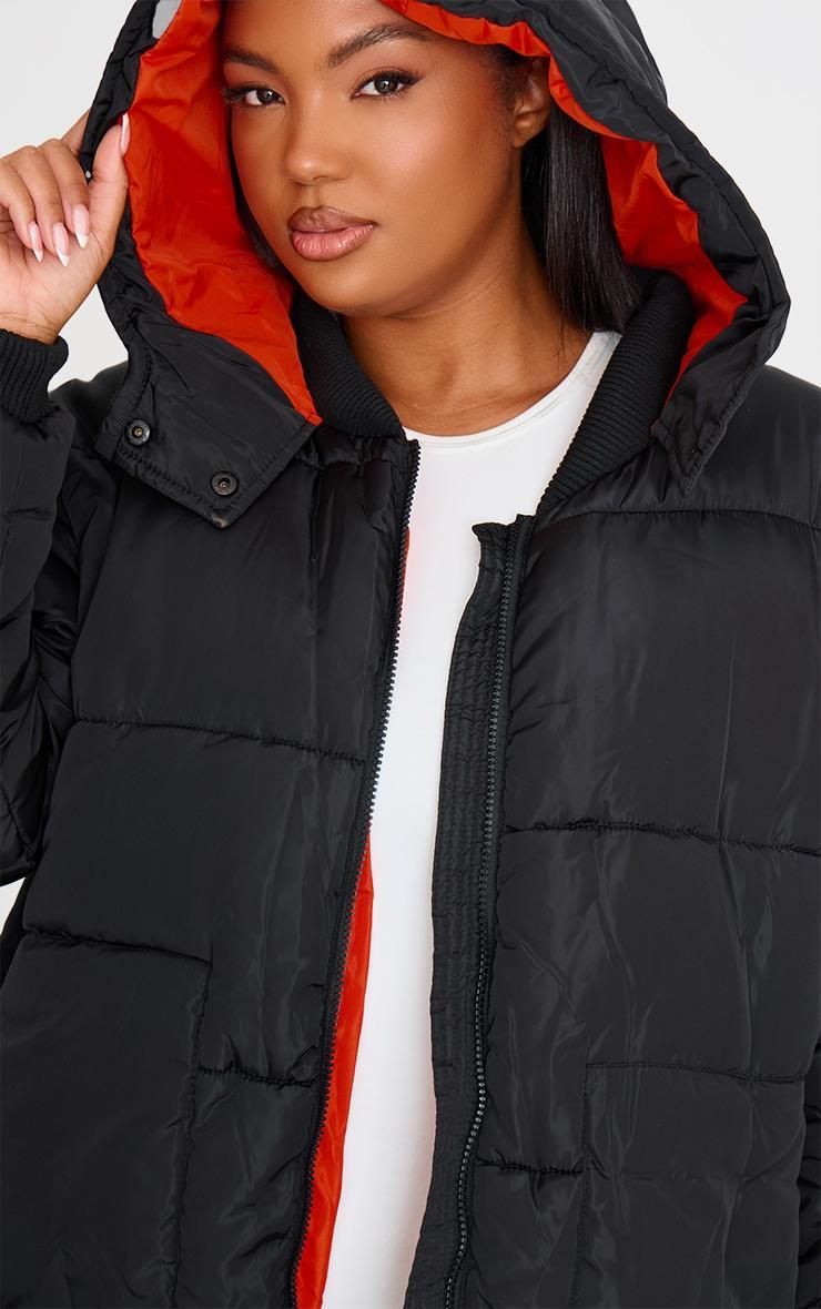 Plus Black Maxi Contrast Hooded Puffer Jacket Product Image