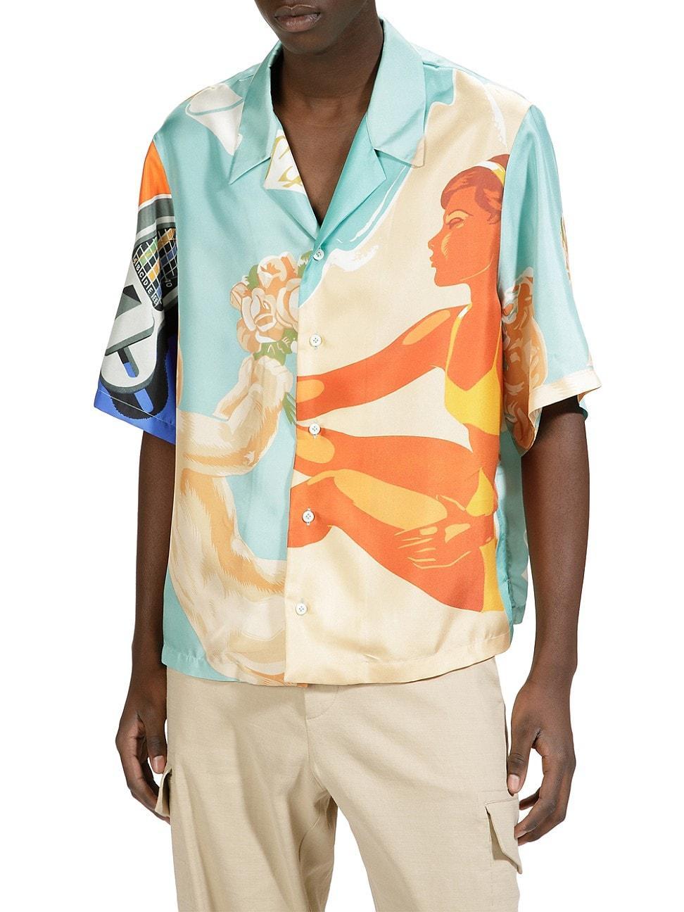 Mens Printed Silk Button-Up Shirt Product Image