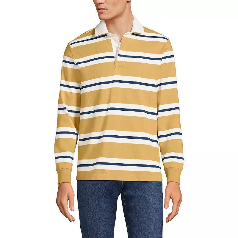 Lands End Mens Long Sleeve Stripe Rugby Shirt - Estate green Product Image