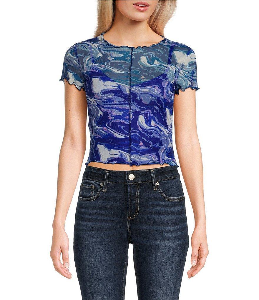 Honey & Sparkle Printed Mesh Short Sleeve Top Product Image