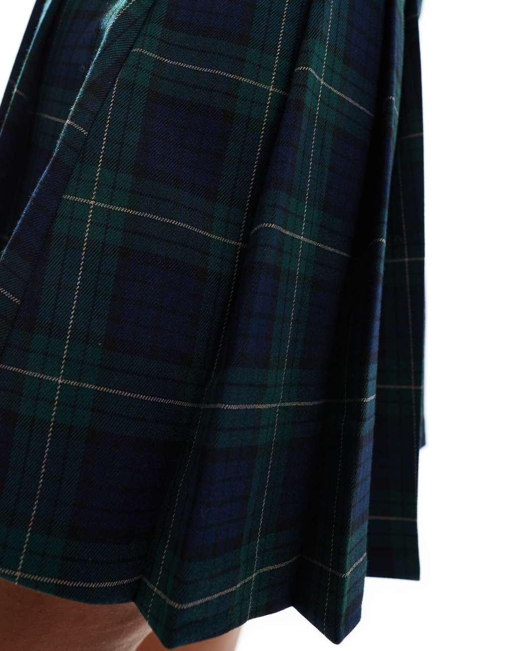 Mango plaid pleated mini skirt in blue Product Image