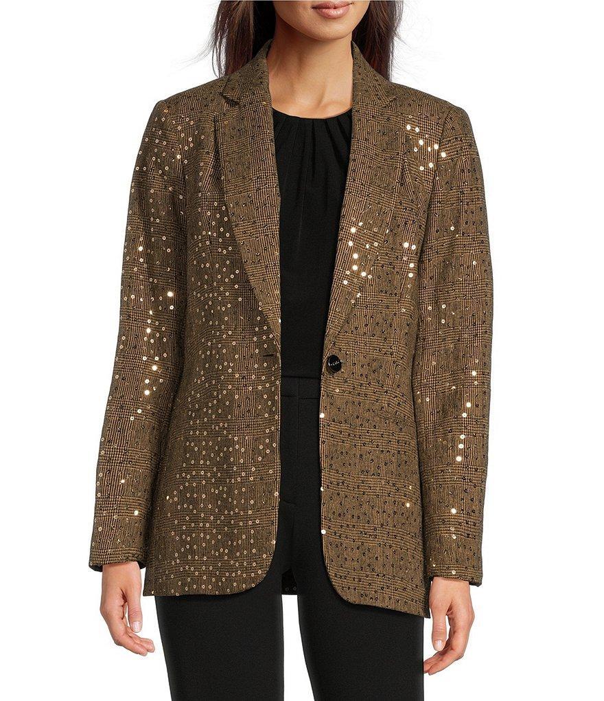 DKNY by Donna Karan Sequin Herringbone Notch Lapel 1-Button Blazer product image