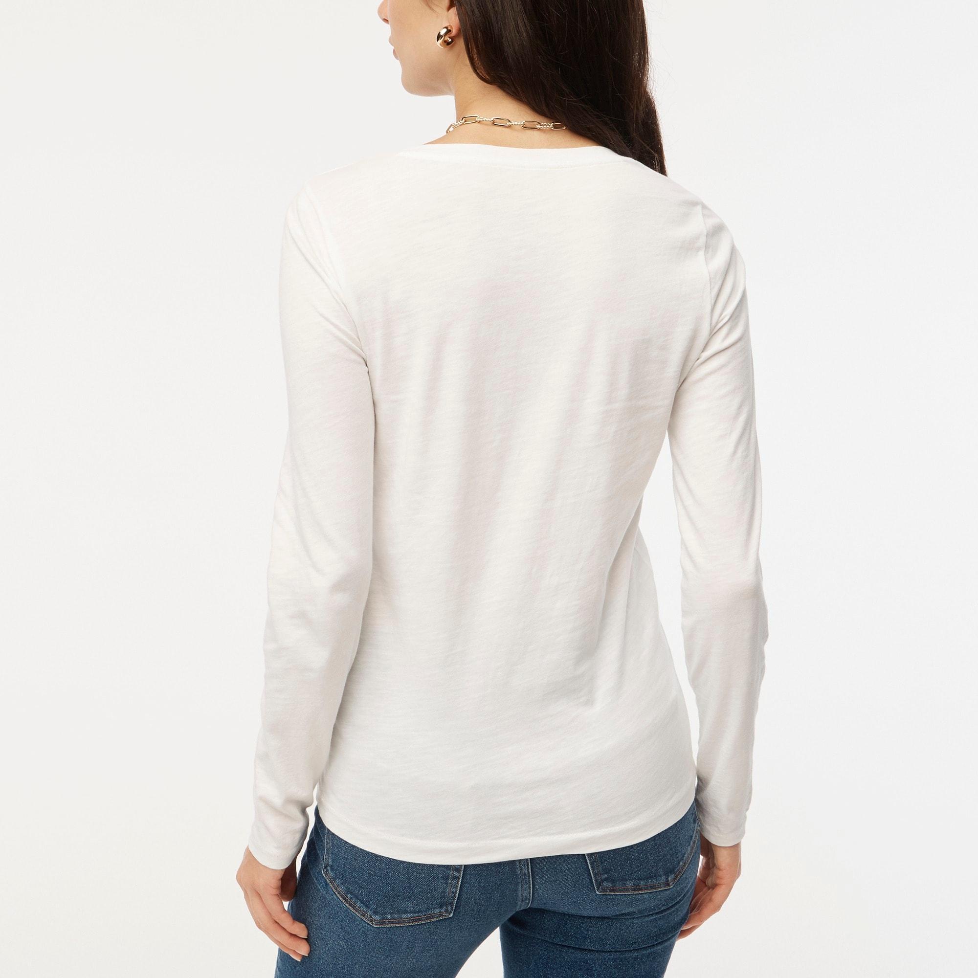 Long-sleeve vintage slub cotton V-neck tee Product Image