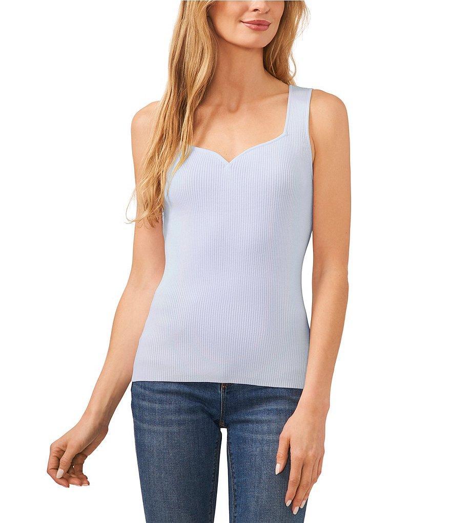 CeCe Sweetheart Neck Sleeveless Ribbed Knit Sweater Tank Top Product Image