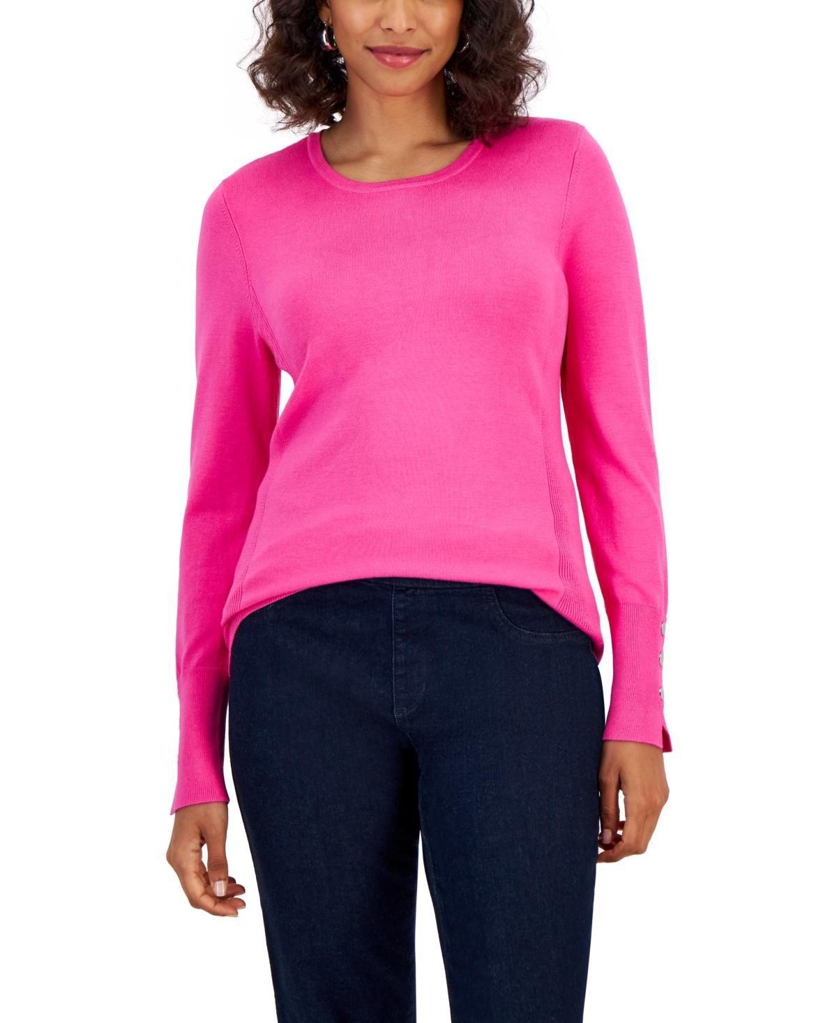 Jm Collection Womens Button-Sleeve Crewneck Sweater, Created for Macys Product Image