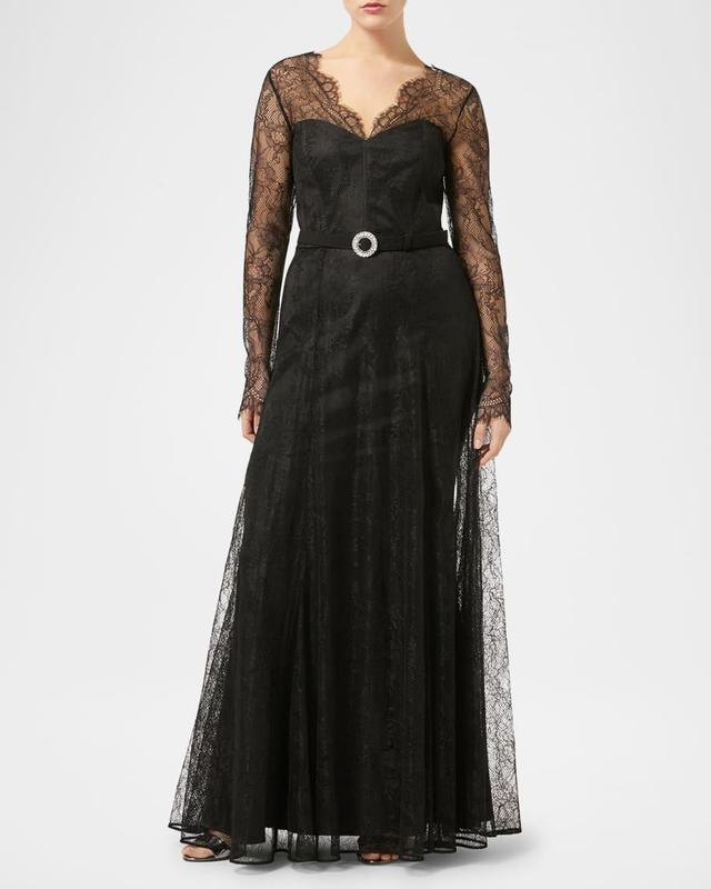 Plus Size Venosa Belted Lace Gown Product Image