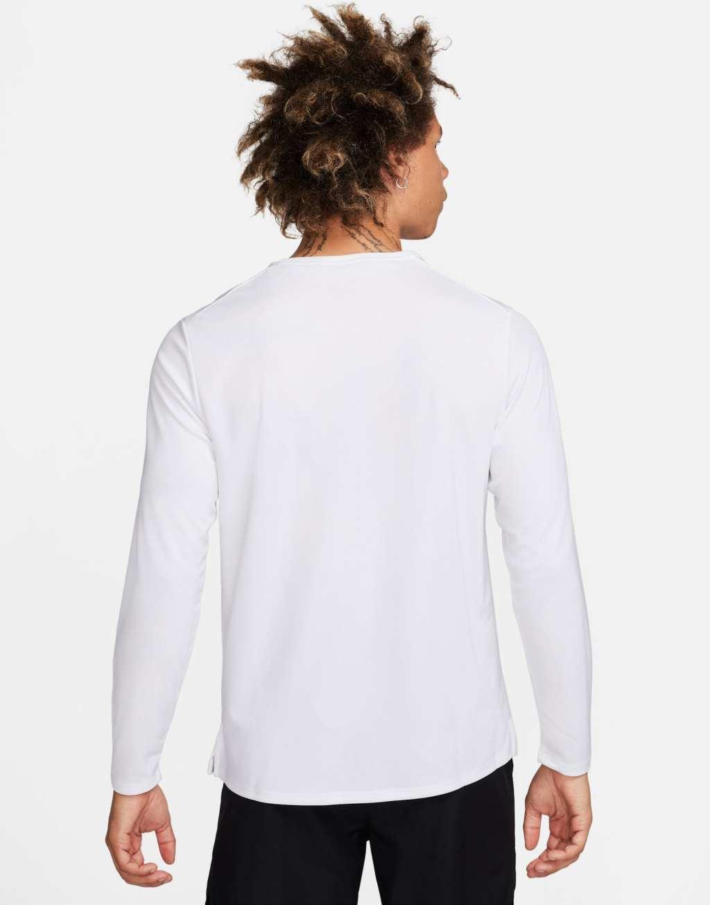 Nike Running Dri-FIT Miler long sleeve top in white  Product Image