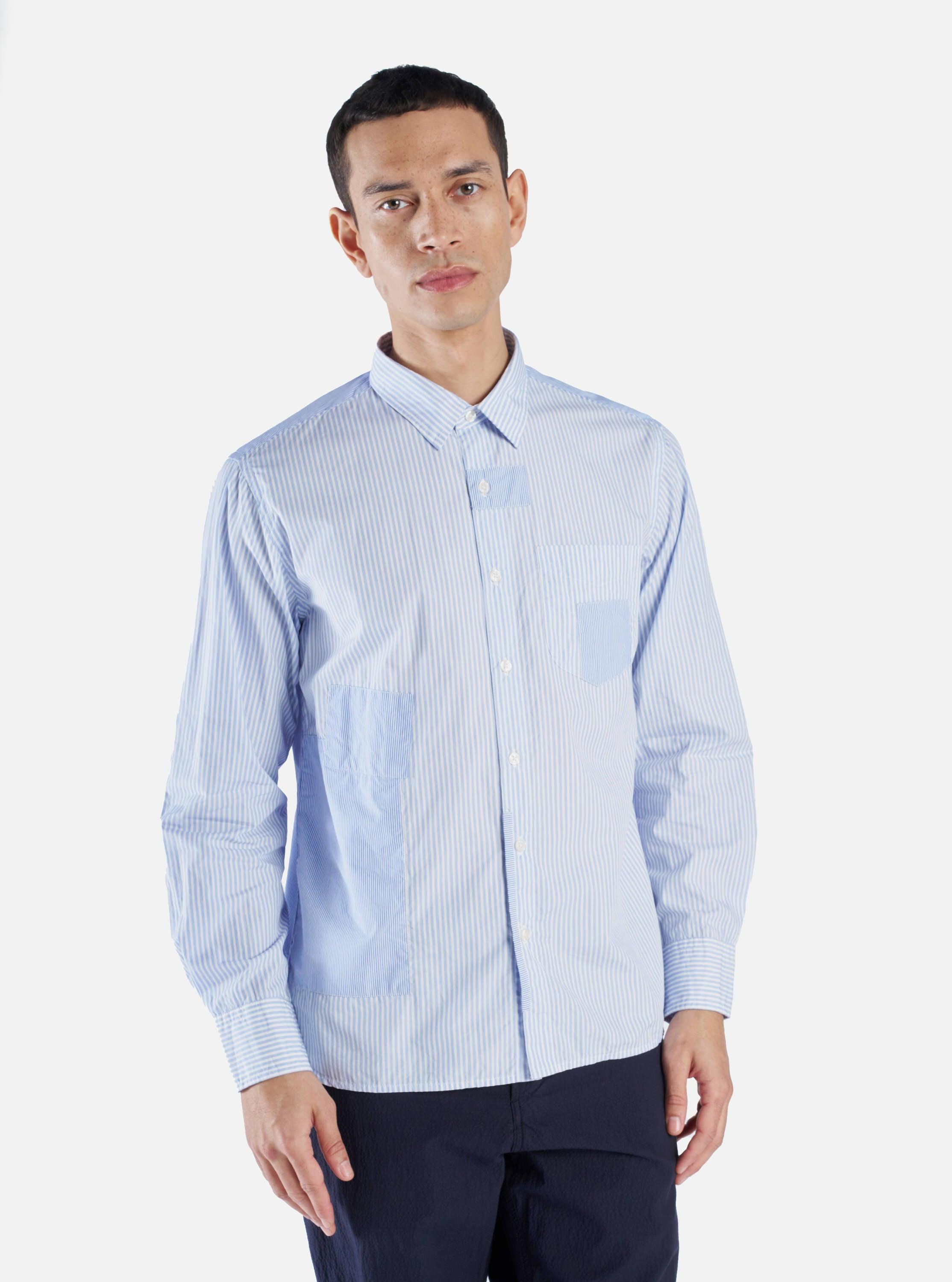 Universal Works L/S Patch Shirt in Blue Classic Stripes Product Image