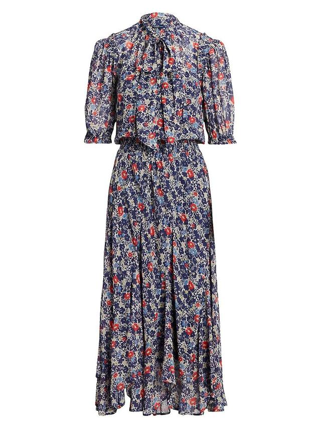 Womens Floral Tie-Neck Midi-Dress Product Image