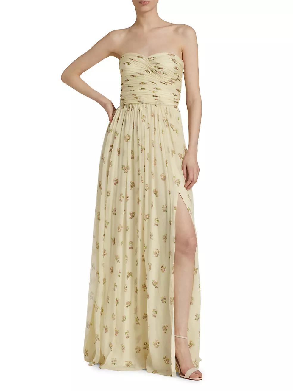 Estelle Strapless Floral Silk Gown Product Image