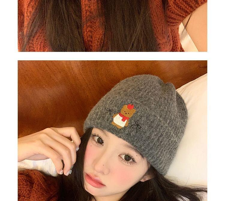 Bear Embroidered Knit Beanie Product Image