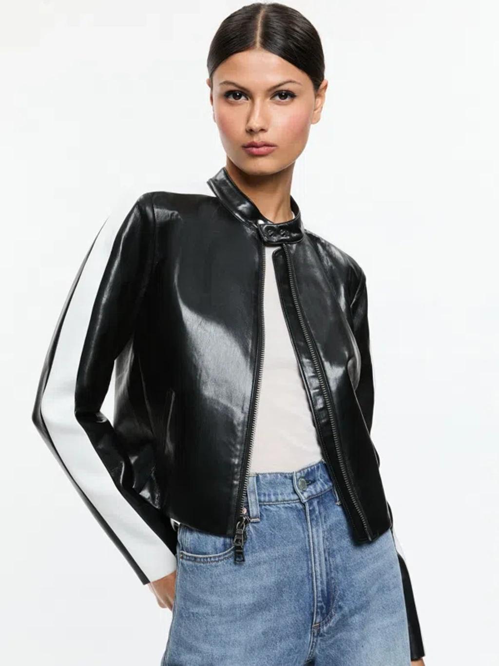 ALICE AND OLIVIA Rickie Vegan Leather Racer Jacket In Black product image