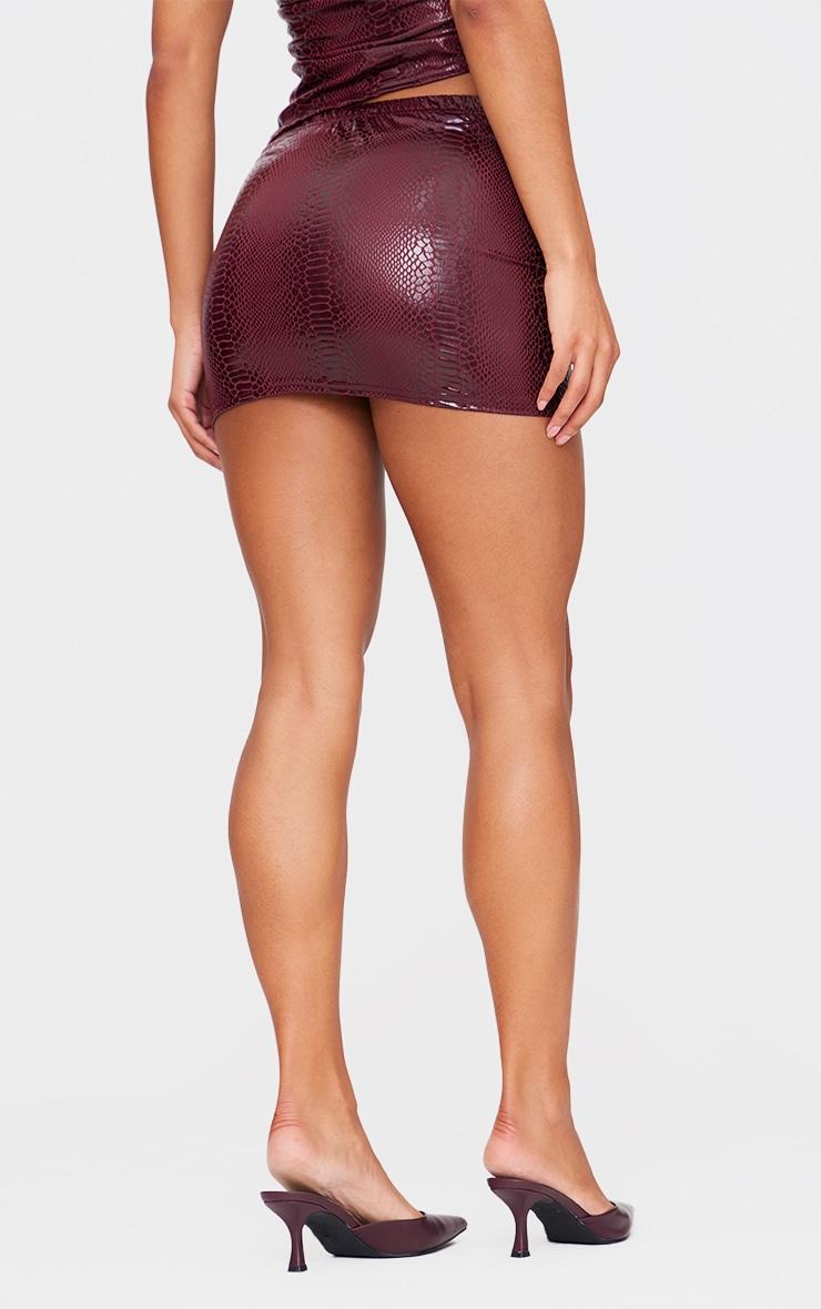 Burgundy Wet Look Croc Printed Micro Mini Skirt Product Image