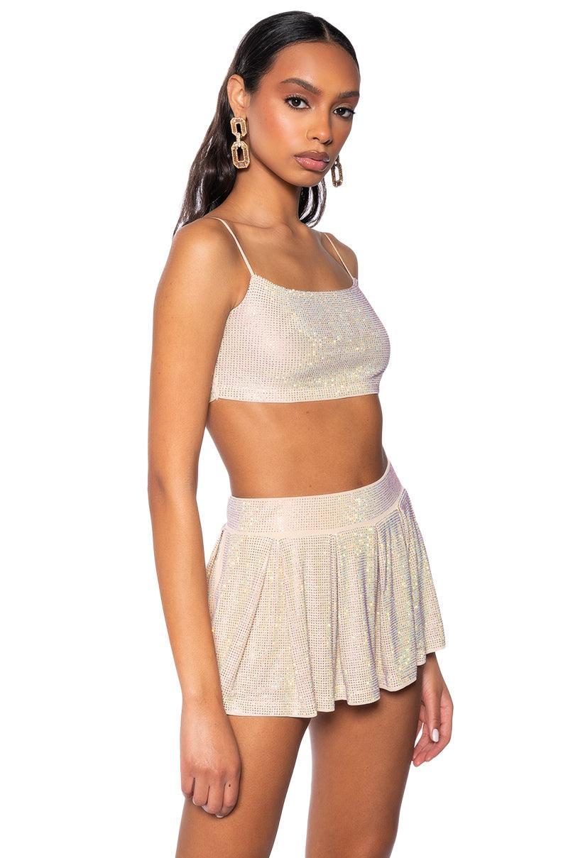 DIAMONDS DANCING SLEEVELESS BRALETTE TOP IN BEIGE Product Image