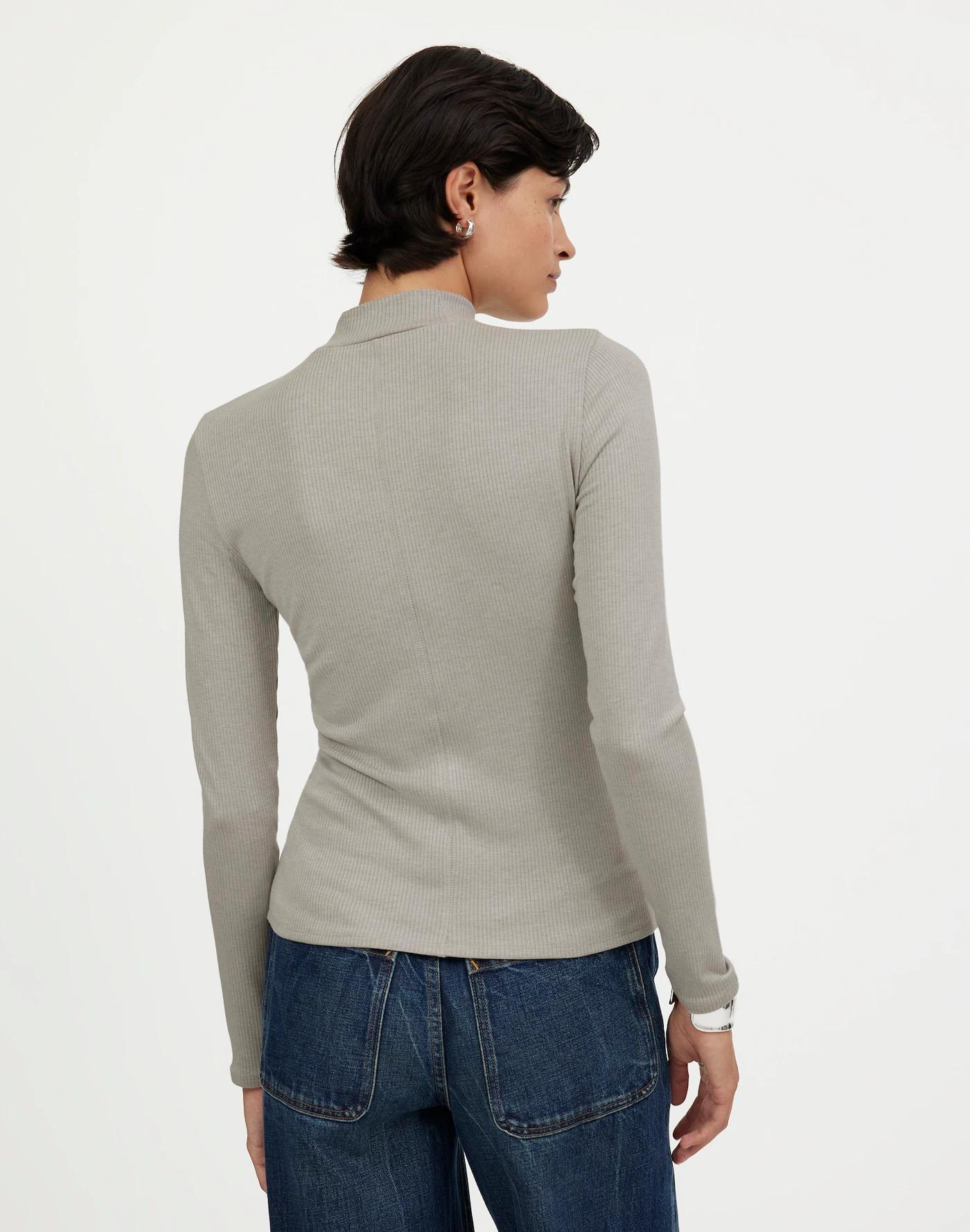 Heathered Drapey Rib Long-Sleeve Mockneck Top Product Image