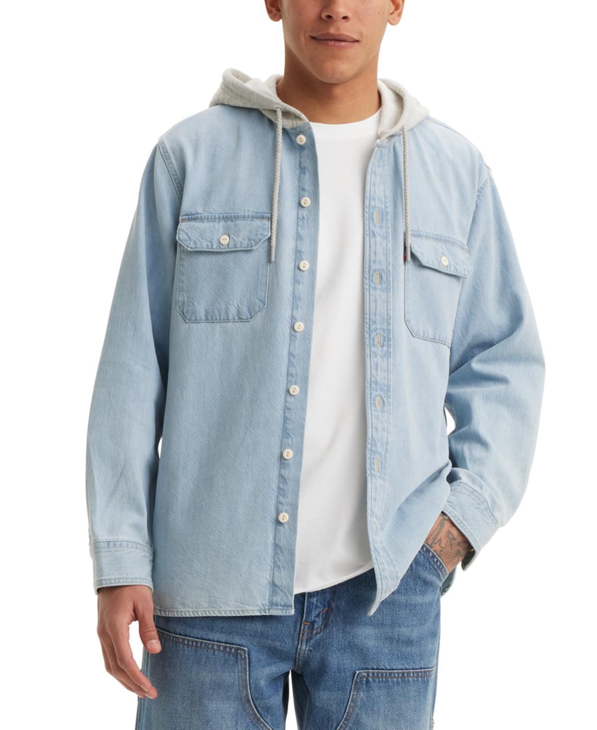 Levis Mens Relaxed-Fit Hooded Denim Shirt Jacket Product Image