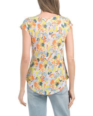 Linen Print Drop Shoulder Top for Women Product Image