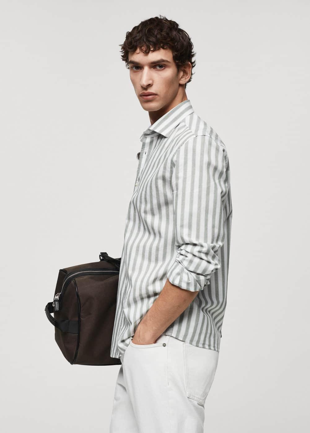 Mango Mens Regular Fit Striped Cotton Shirt Product Image