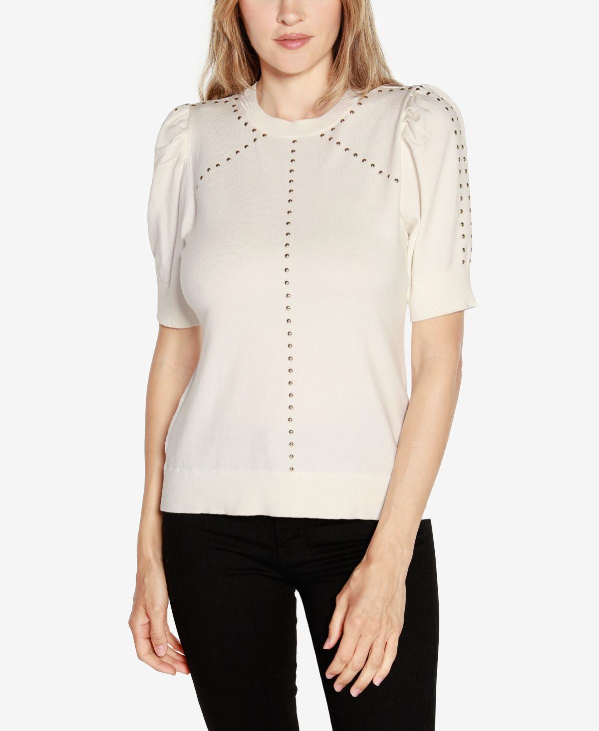 Belldini Womens Short Puff-Sleeve Embellished Sweater Product Image