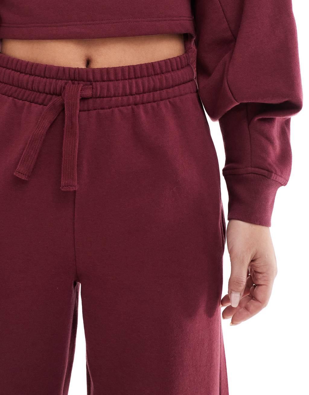 Miss Selfridge wide leg sweatpants in burgundy - part of a set Product Image