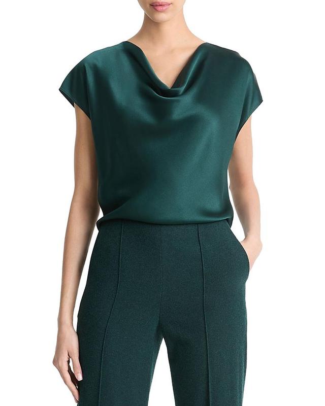 Womens Cap-Sleeve Silk Satin Blouse Product Image