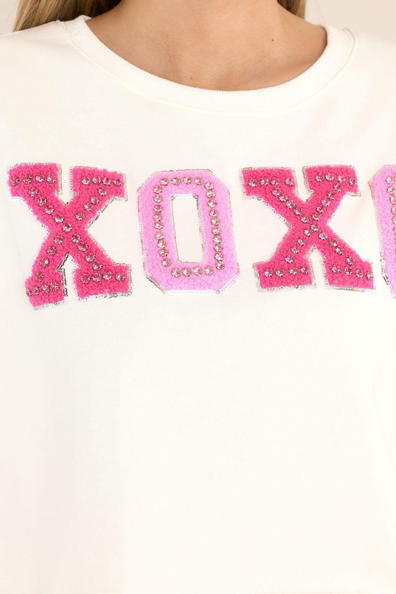 Thought Of You White XOXO Cropped Sweatshirt Product Image