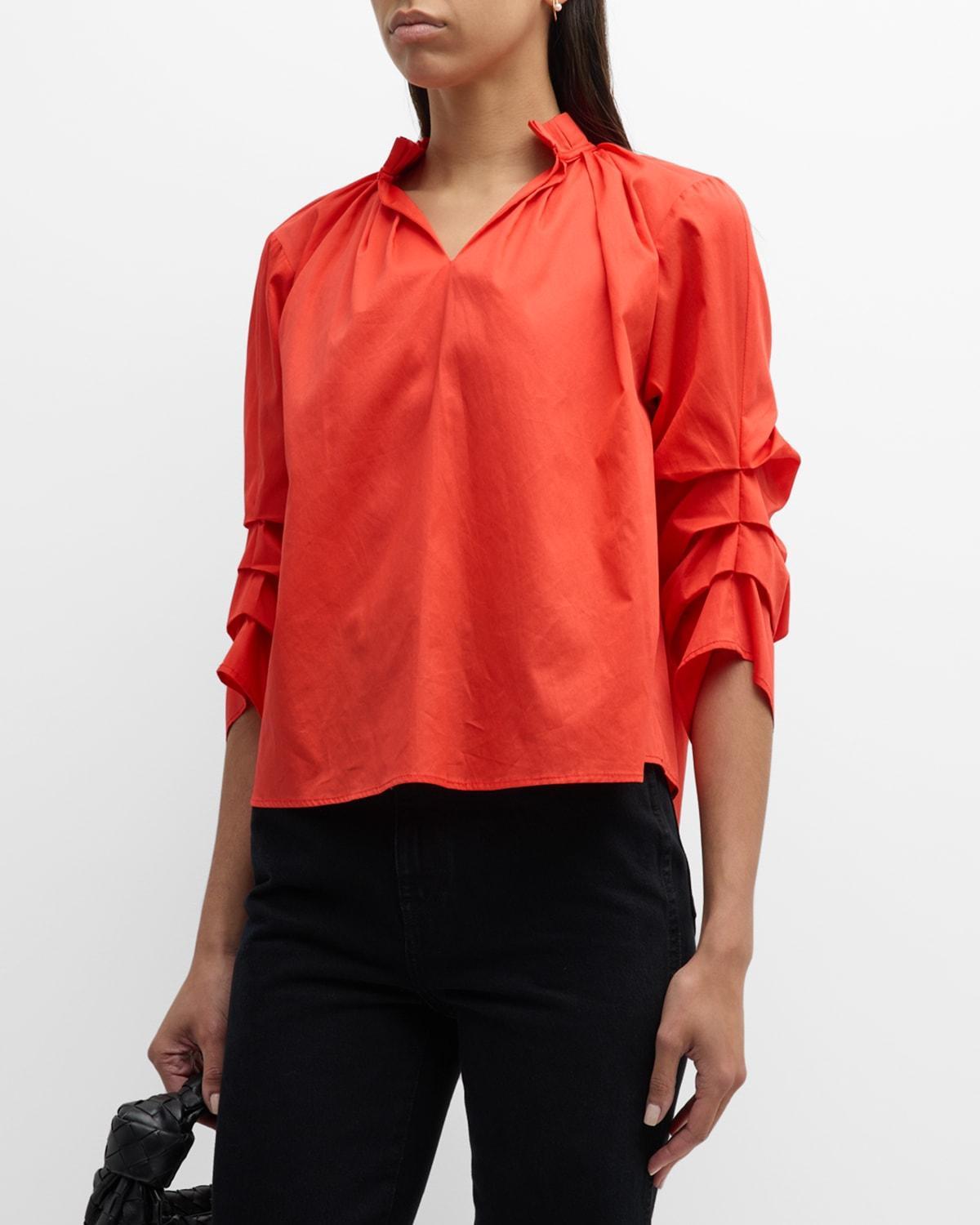 Kieran Ruched-Sleeve Cotton Blouse Product Image