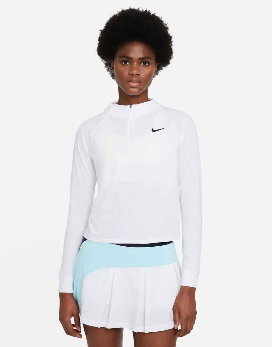 Nike Tennis Victory Dri-FIT long sleeve half-zip top in white Product Image