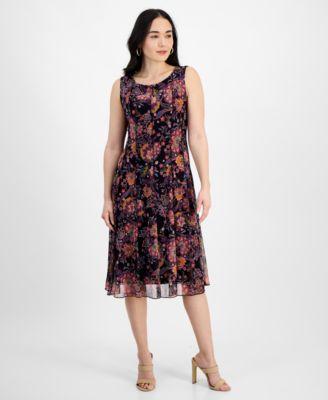 Petite Sleeveless Floral Chiffon Sheath Dress Product Image