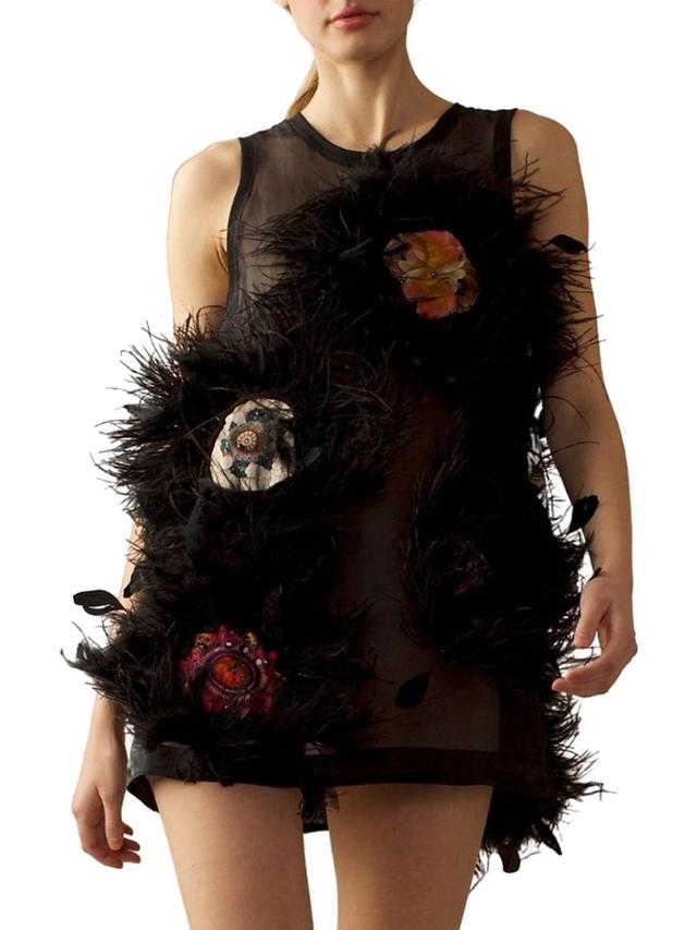 Womens Feather-Embellished Organza Minidress Product Image