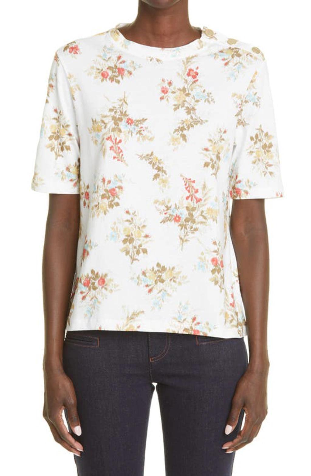 Sofia Floral-print Cotton-jersey T-shirt In Ivory Olive Product Image